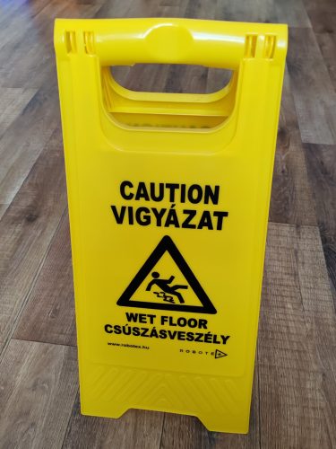 Csúszásveszélyre figyelmeztető tábla MAGYAR és ANGOL nyelven