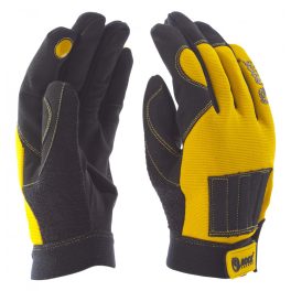   Mechanikai kesztyű, citromsárga-fekete,mágnesbetét a mutatóujjon és a kézháton