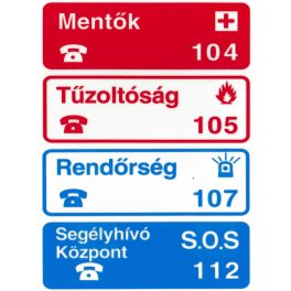   Segélyhívó telefonszámok, Műagyag utánvilágító tábla