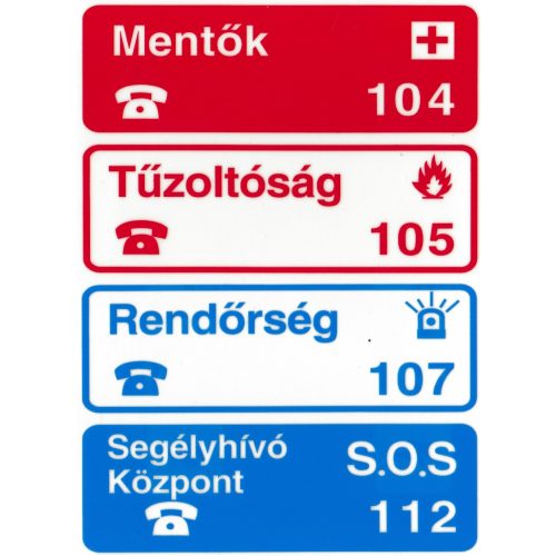 Segélyhívó telefonszámok, Műagyag utánvilágító tábla